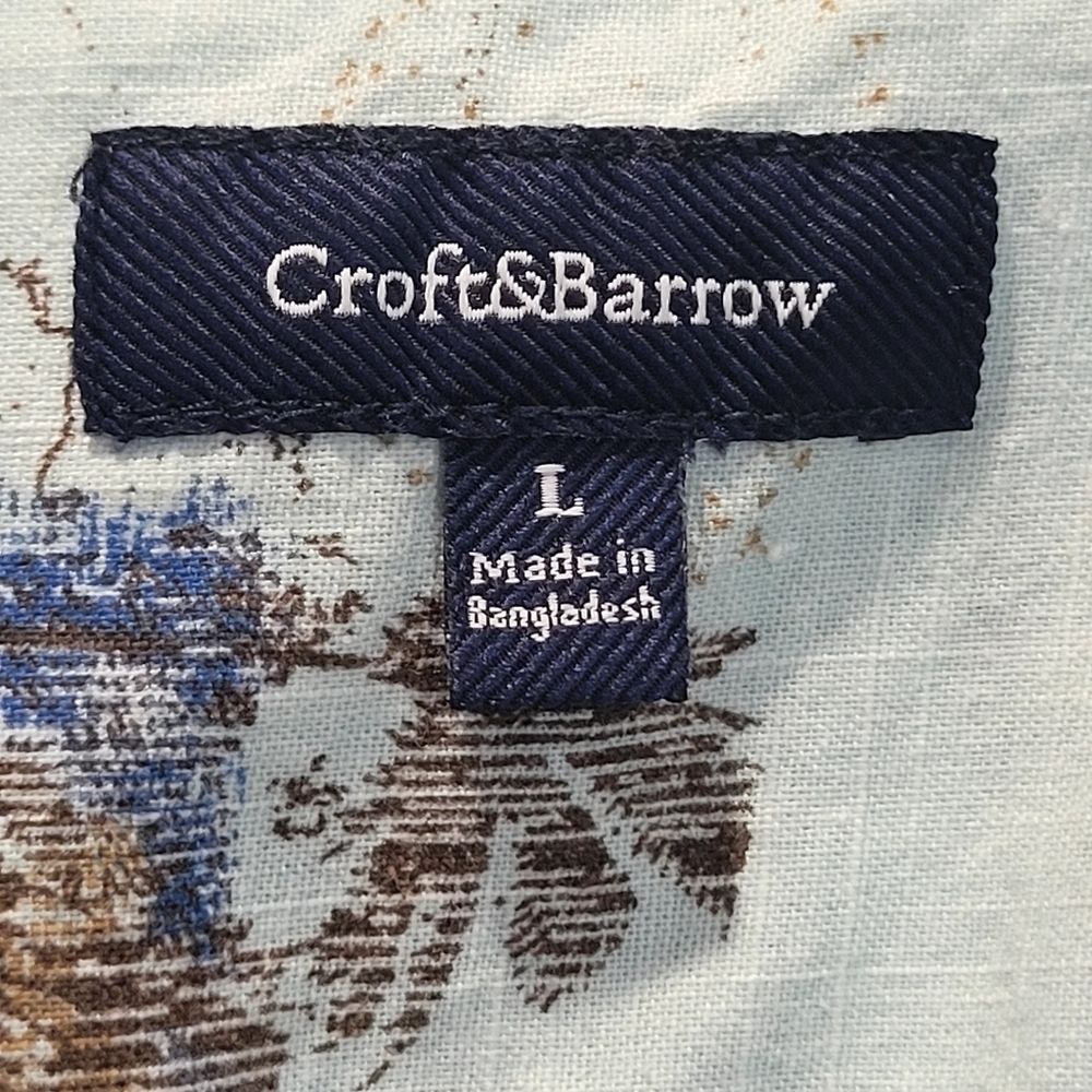 Croft & Barrow Large Men's Baby Blue Brown 100% Cotton Dress Shirt Tropicsl VCAY - Picture 5 of 6